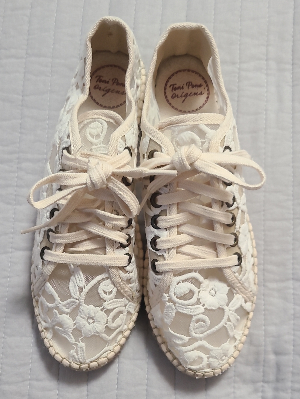 Toni Pons Origens Women's Espradilles Ecru Floral Embroidered Lace Sz 41/ USA 10